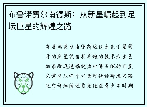布鲁诺费尔南德斯：从新星崛起到足坛巨星的辉煌之路