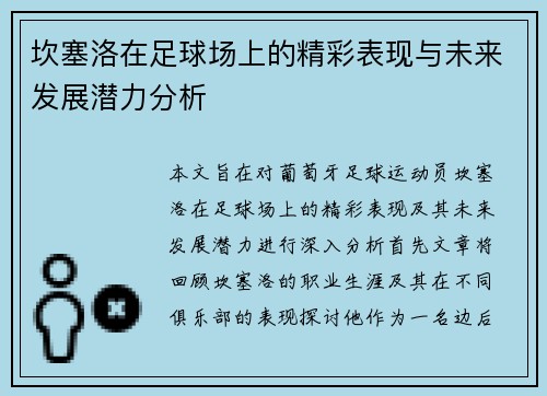坎塞洛在足球场上的精彩表现与未来发展潜力分析