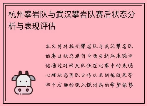 杭州攀岩队与武汉攀岩队赛后状态分析与表现评估